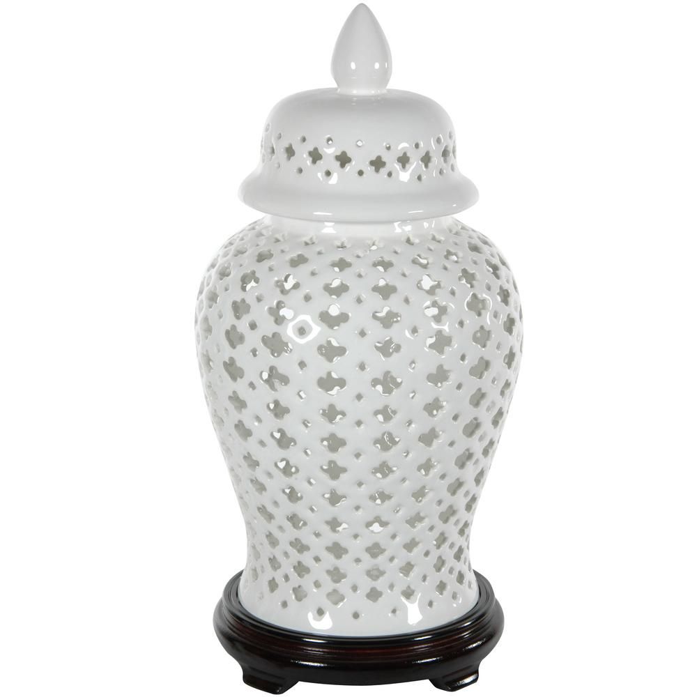 Oriental Furniture 17 in. Porcelain Decorative Vase in White | The Home Depot