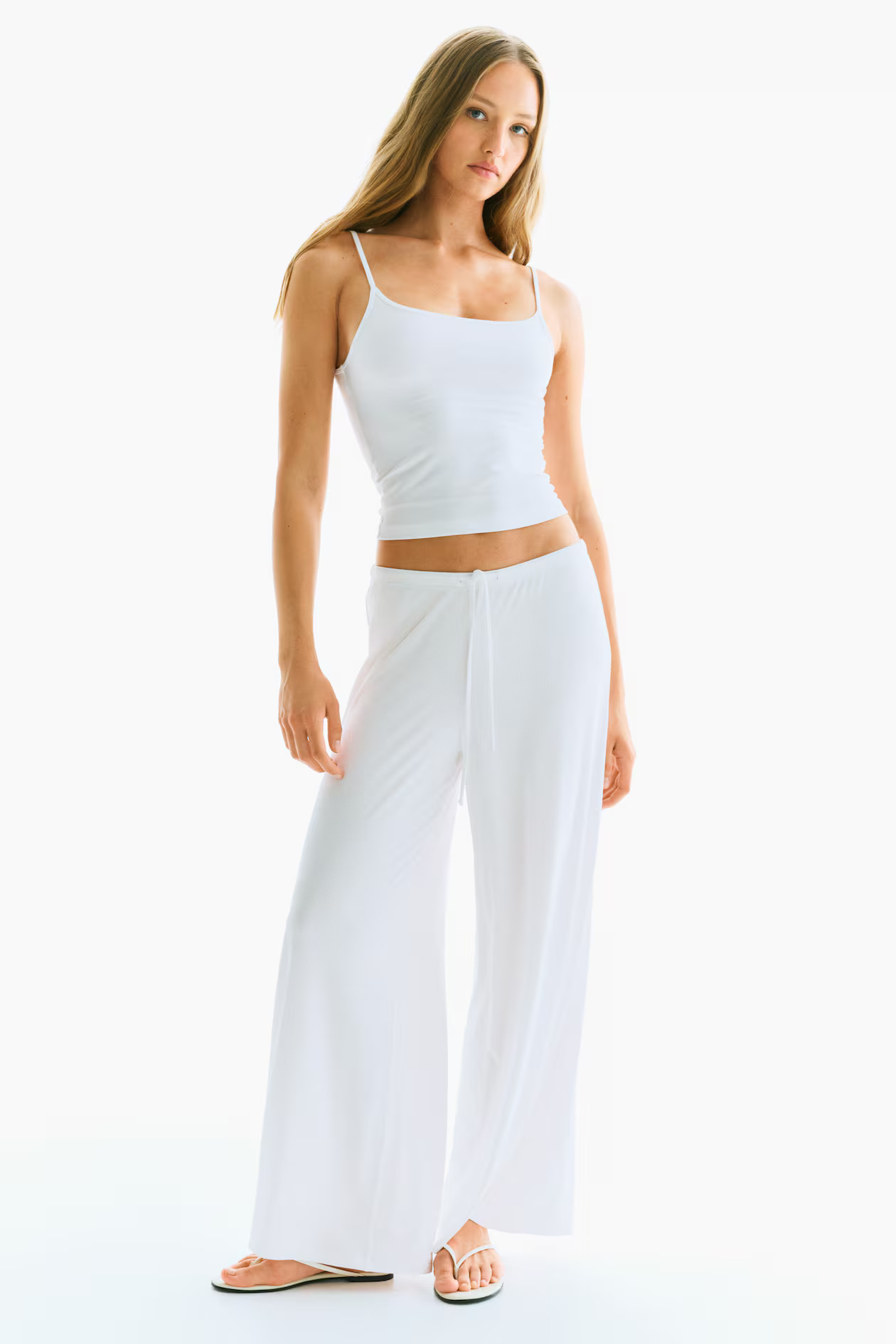 Wide-Leg Drawstring Pants - White - Ladies | H&M US | H&M (US + CA)