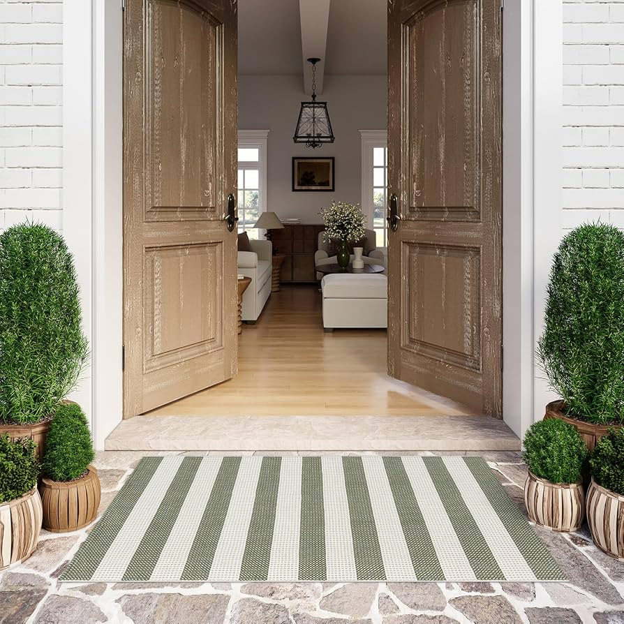 Boho Striped Front Door Mat Outside Entrance 3x5 Outdoor Porch Rug | Amazon (US)