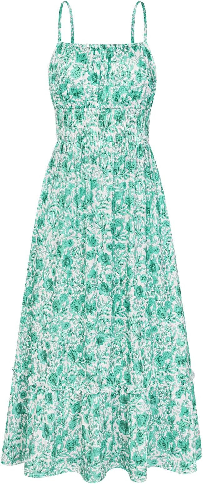 GRACE KARIN Summer Dresses for Women 2026 Vacation,Smocked Floral Maxi Dress,Boho Beach Sundress ... | Amazon (US)