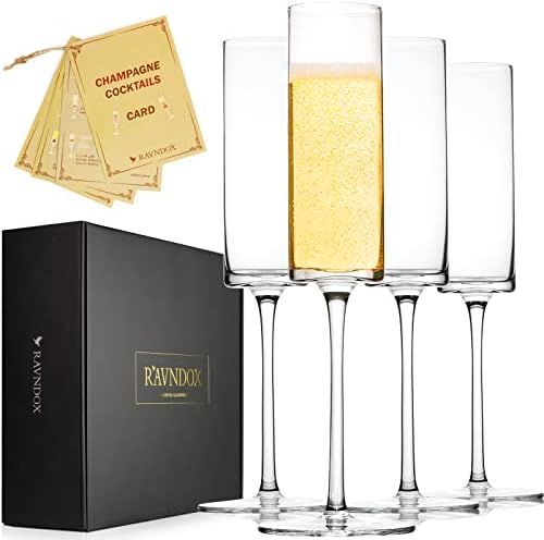 RAVNDOX Champagne Flutes, CG1, Square Champagne Crystal Glasses [Set of 4], Lead-free Glasses, Exqui | Amazon (US)