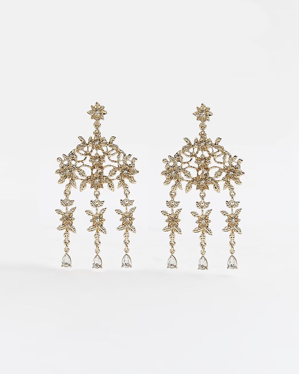 Gold diamante drop earrings | River Island (UK & IE)