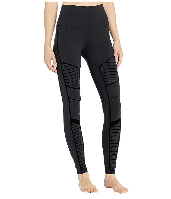 ALO Flocked High-Waist Moto Leggings (Black) Women's Casual Pants | Zappos