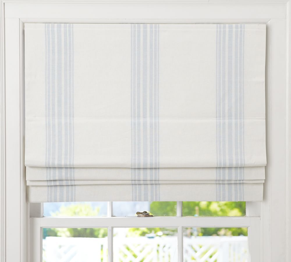 Riviera Striped Linen/Cotton Cordless Roman Blackout Shade | Pottery Barn (US)