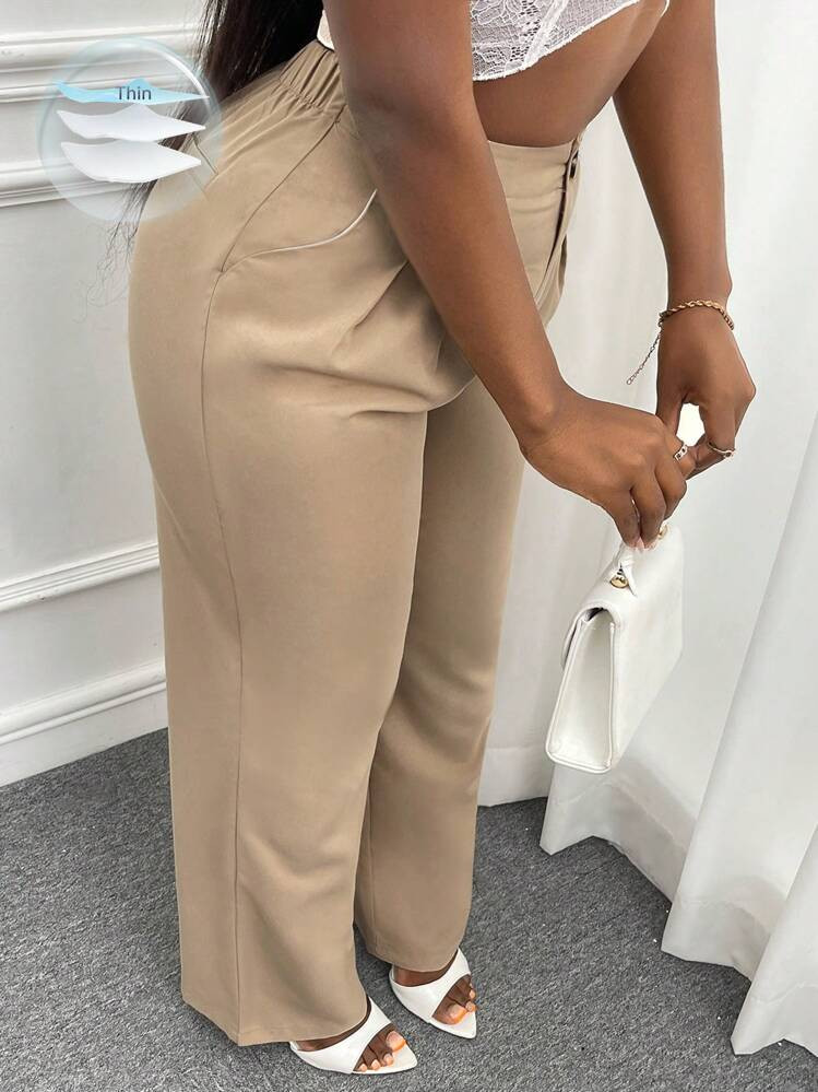 Slaydiva Solid Slant Pocket Straight Leg Pants | SHEIN