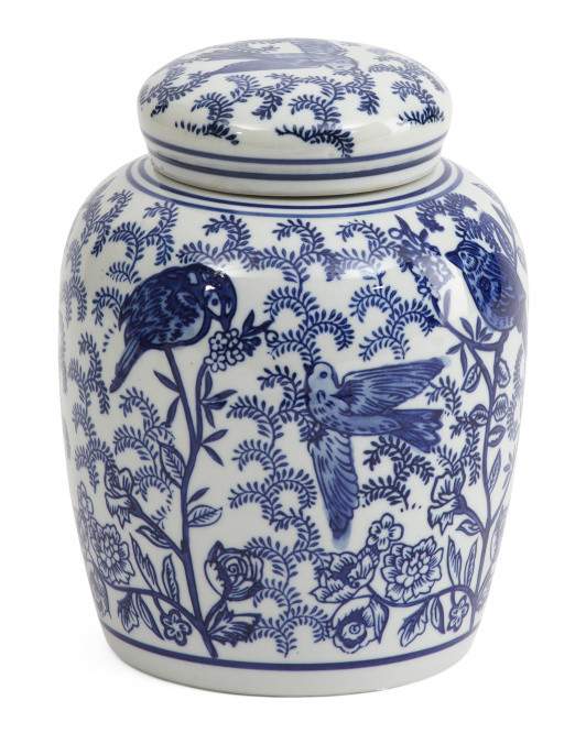 7.75x10 Bird Chinoisere Ceramic Jar With Lid | TJ Maxx