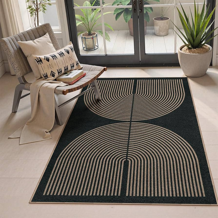 Lahome Modern Rainbow Easy Jute Outdoor Patio Rug, 3x5 Black Washable Rugs for Entryway Office Fa... | Amazon (US)