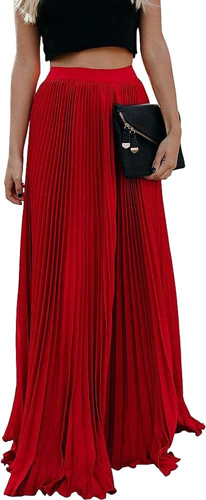 ebossy Women's High Waist Flowy Pleated Chiffon Maxi Skirt | Amazon (US)