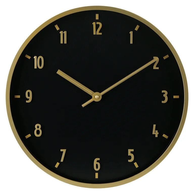 Better Homes & Garden 20" Round Indoor Black and Gold Analog Wall Clock with Arabic Numbers | Walmart (US)