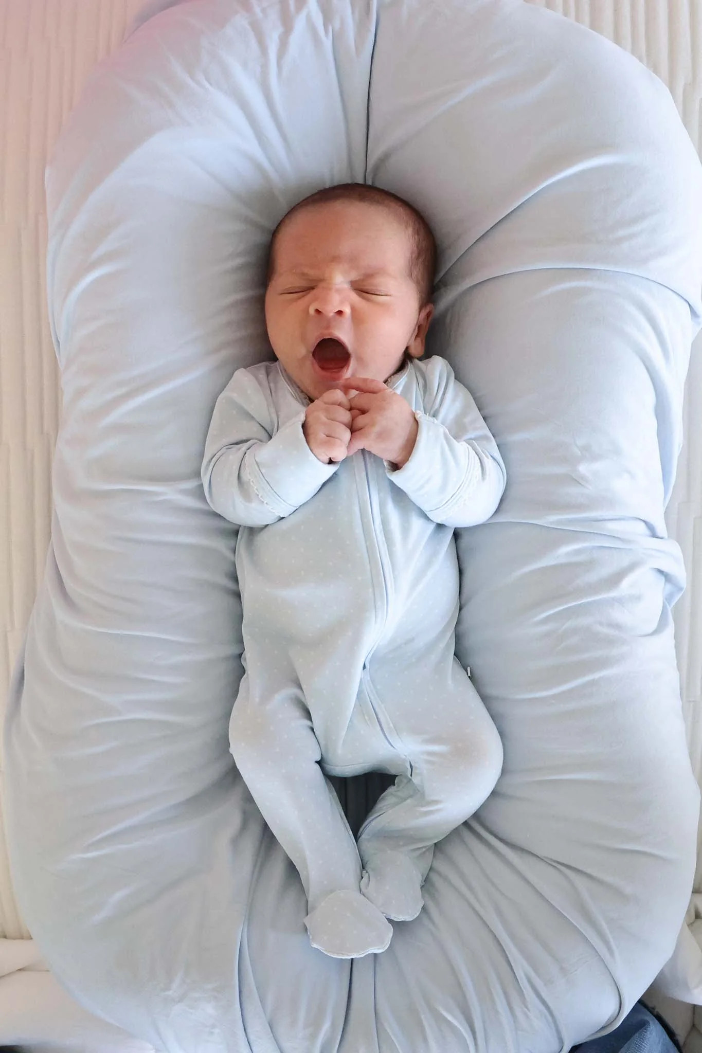 Picot Trim Bamboo Zipper Footie | Baby Blue | Caden Lane