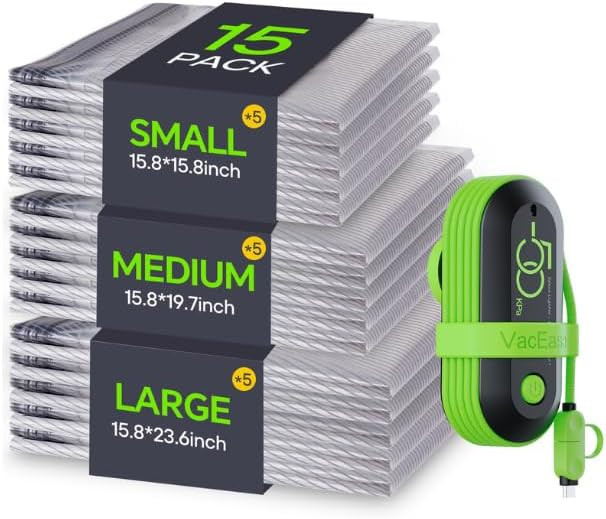 Vacbird Vacuum Bags for Travel with USB Electric Pump, 15 Pack Carry-on Size Compression Packing ... | Amazon (US)