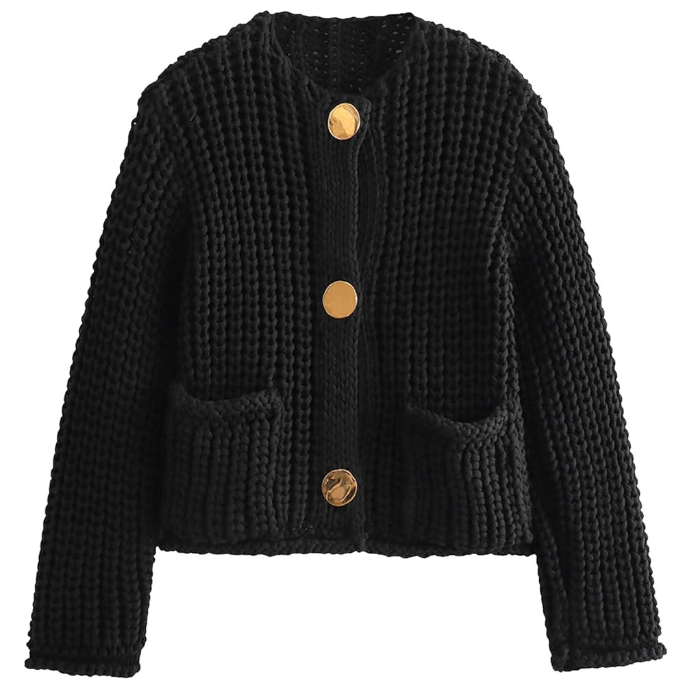 Arssm Womens Cropped Cardigan Sweaters Chunky Open Front Button Down Knit Sweater Long Sleeve Loo... | Amazon (US)