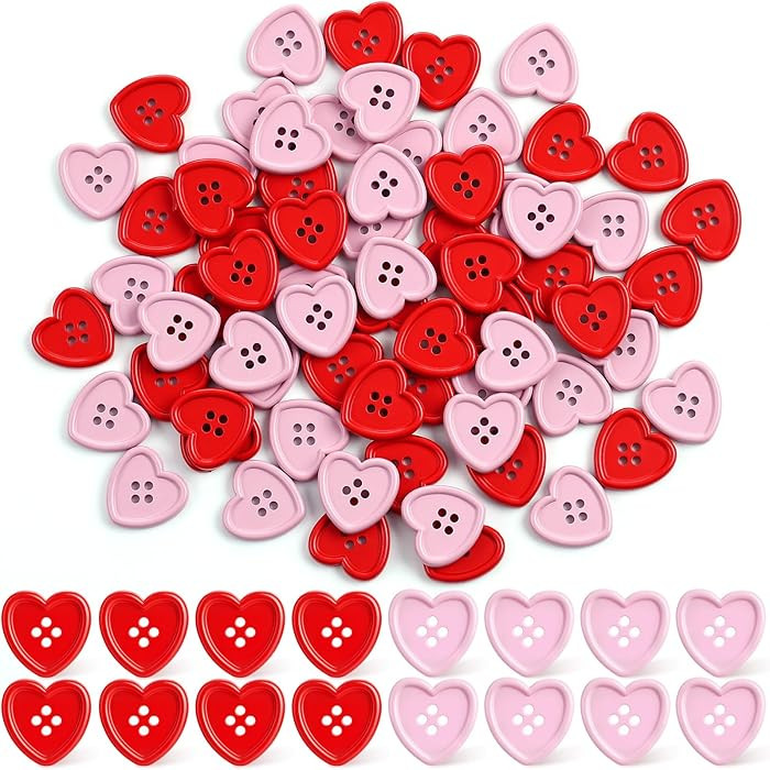 120 Pcs Red and Pink Heart Shaped Buttons 25mm 0.98 Inch 4 Hole Sewn Buttons Valentine's Day Resi... | Amazon (US)