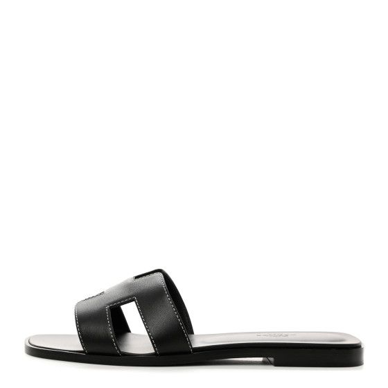 HERMES Box Calfskin Oran Sandals 38 Black | FASHIONPHILE | FASHIONPHILE (US)