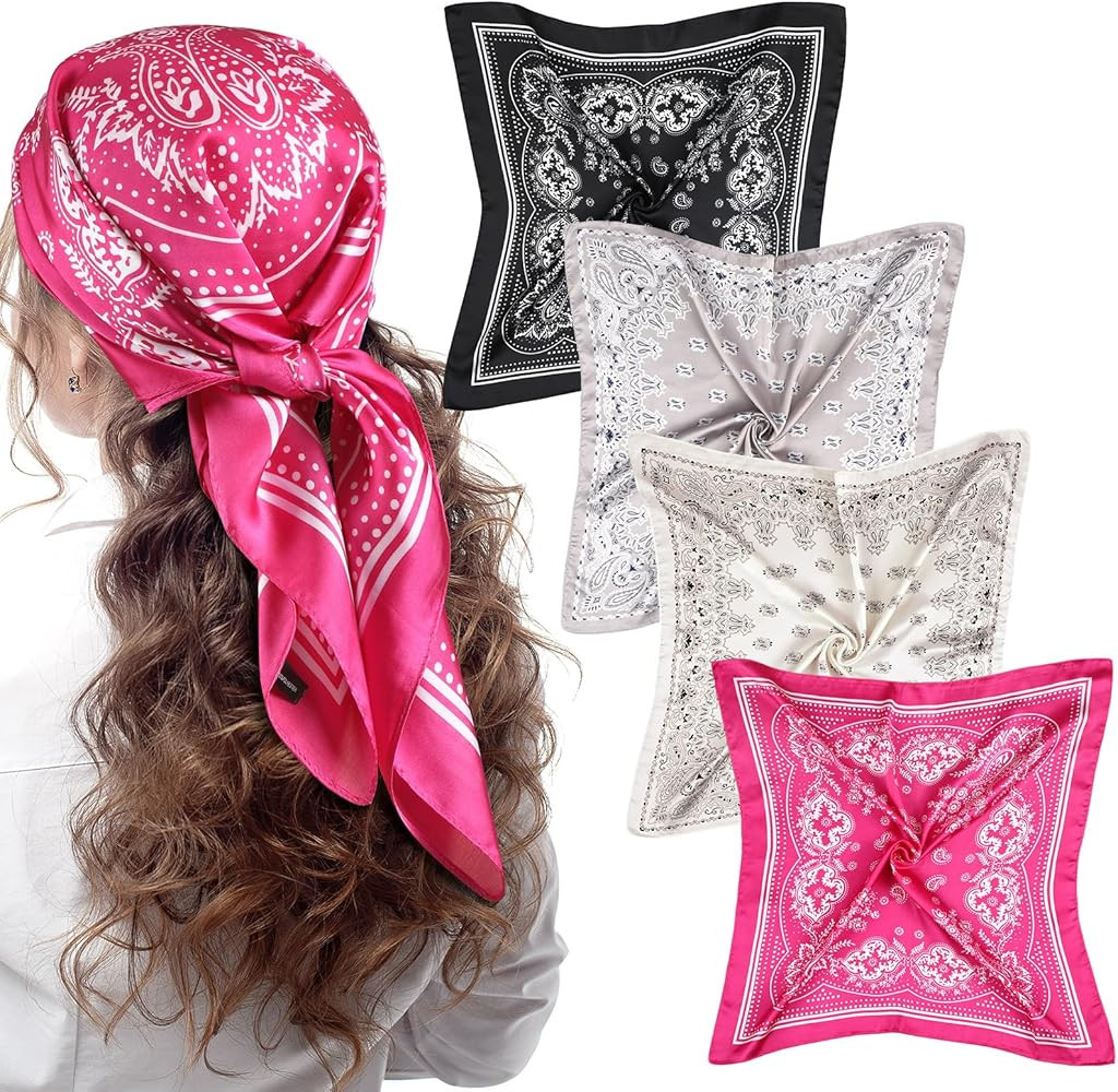 Syhood 4 Pcs 27'' Square Satin Head Scarves Satin Bandanas for Women Headband Scarves Silk Feelin... | Amazon (US)