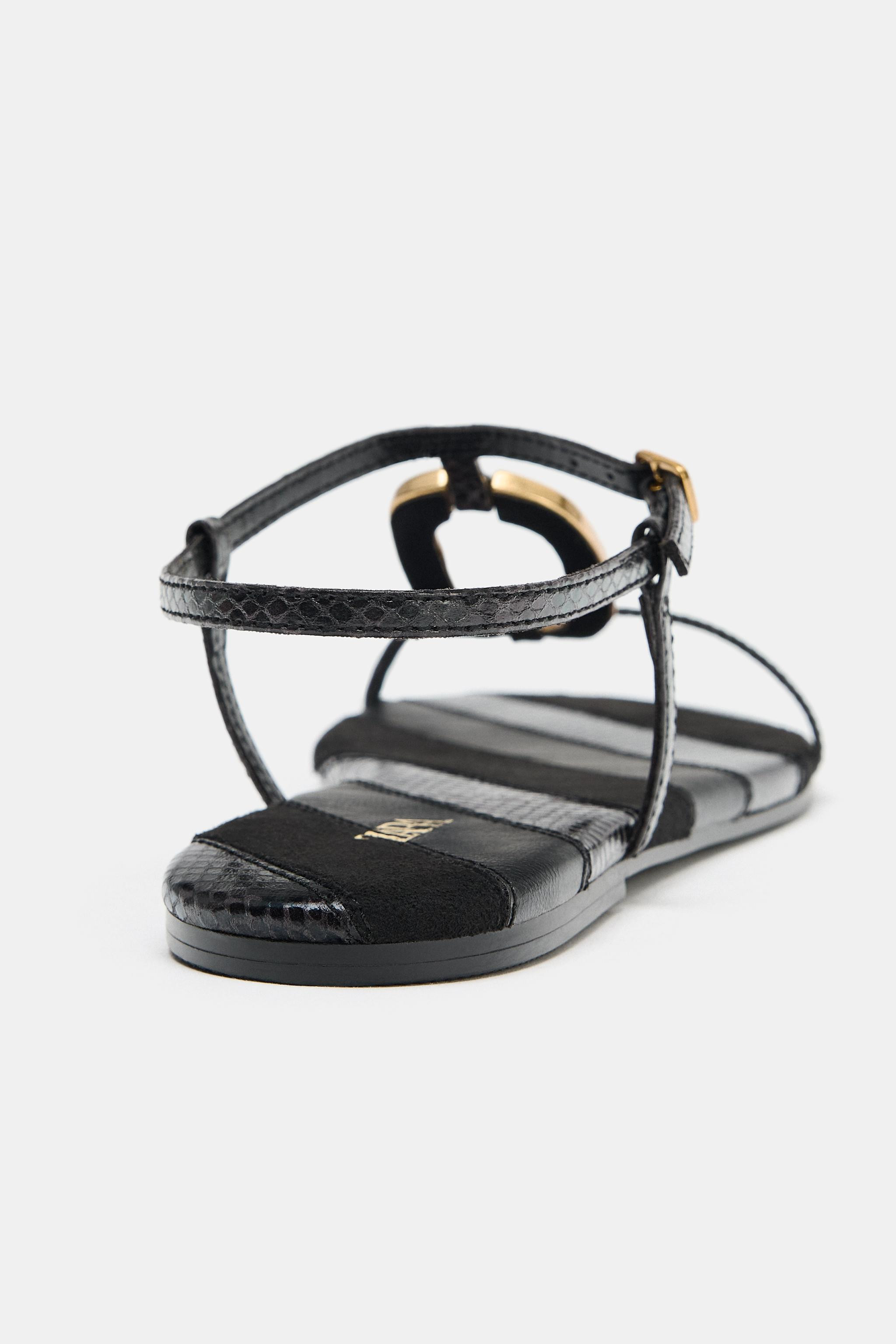 FLAT SANDALS WITH METALLIC APPLIQUÉ | Zara US