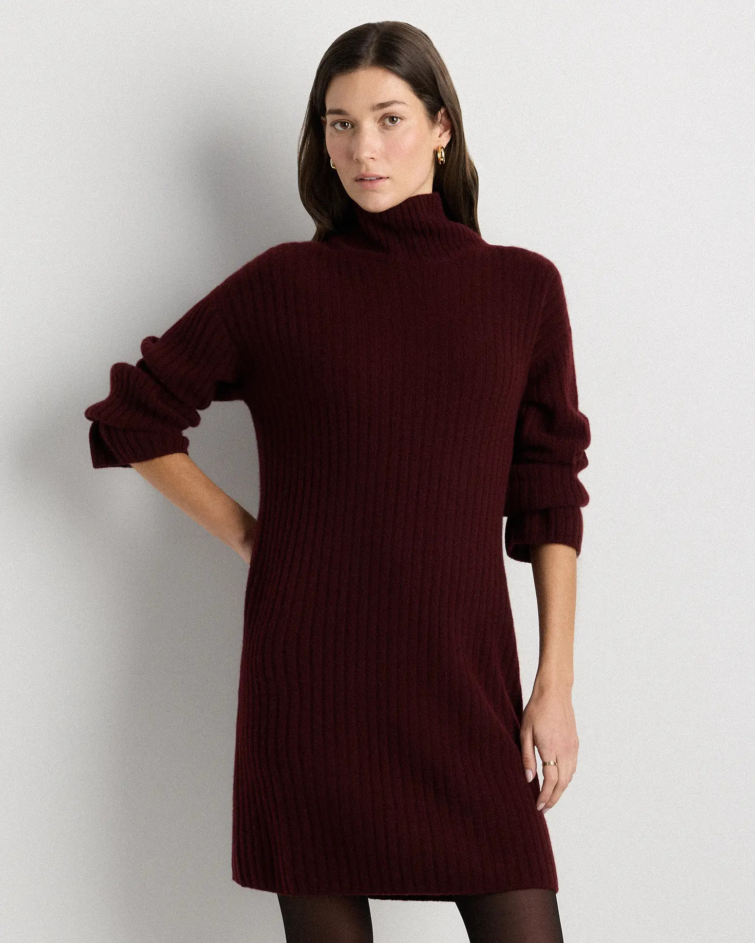 Mongolian Cashmere Ribbed Turtleneck Mini Dress | Quince