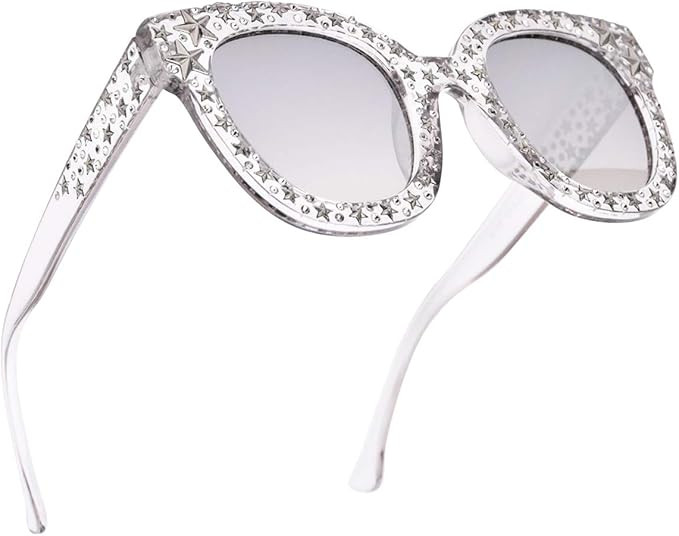 SamuRita Sparkle Vintage Star Rhinestone Cat Eye Sunglasses Novelty Glitter Shades | Amazon (US)