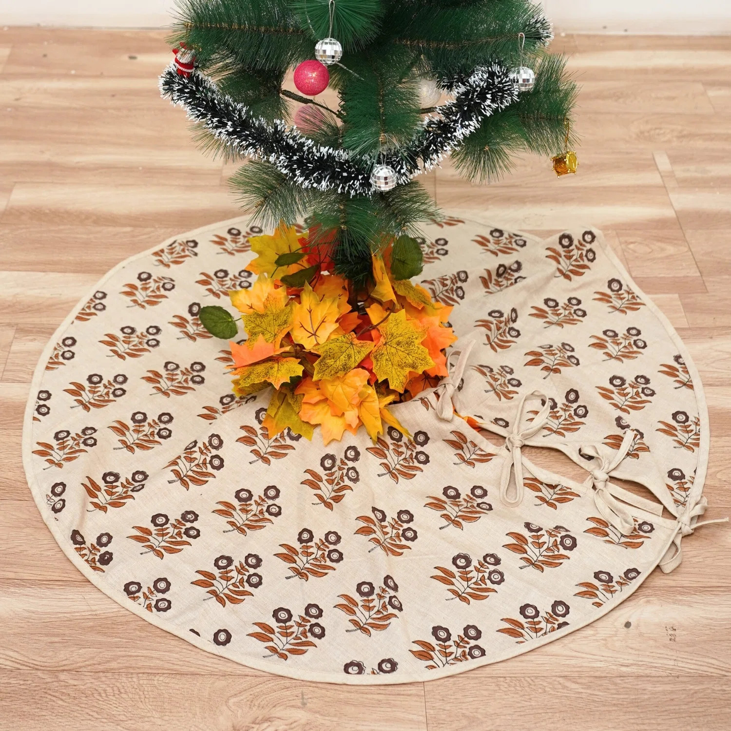 Fabdivine Hand Block Printed 24-Inch Linen Tree Skirt Natural, Eco-Friendly Holiday DÃ©cor for Farmhouse and Minimal Christmas Themes- Neha | Wayfair North America
