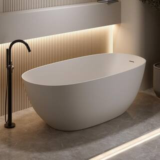 69 in. x 31.9 in. Resin Stone Soaking Bathtub in Beige Solid Surface Modern Tub with Overflow and Pop-up Drain | The Home Depot