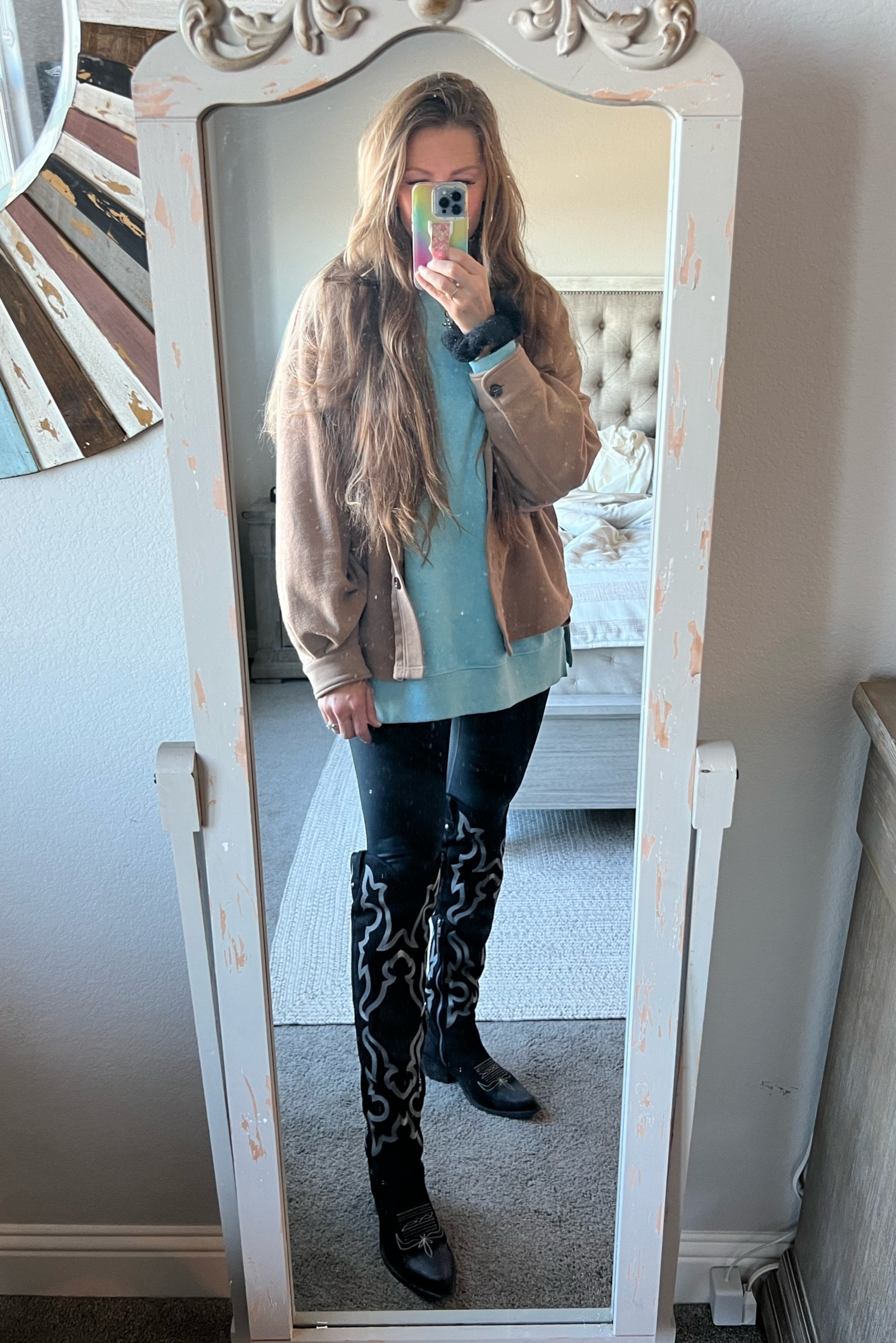 Dressing up basics for church - my favorite faux leather leggings for super tall girlies and the perfect tunic that covers the bum. These exact leggings are 31” long! I’ve also linked the 28” version too  

#LTKfindsunder50 #LTKstyletip