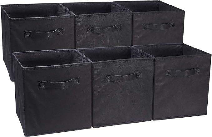 AmazonBasics Collapsible Fabric Storage Cubes Organizer with Handles, Black - Pack of 6 | Amazon (US)