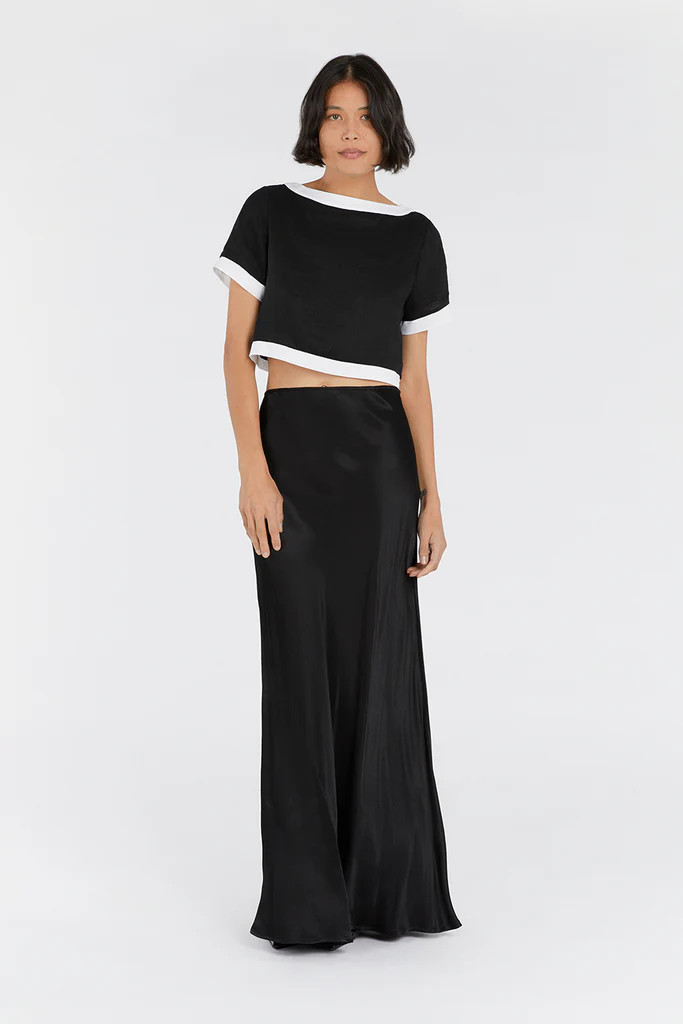CARTER BLACK LINEN CROP TOP | DISSH
