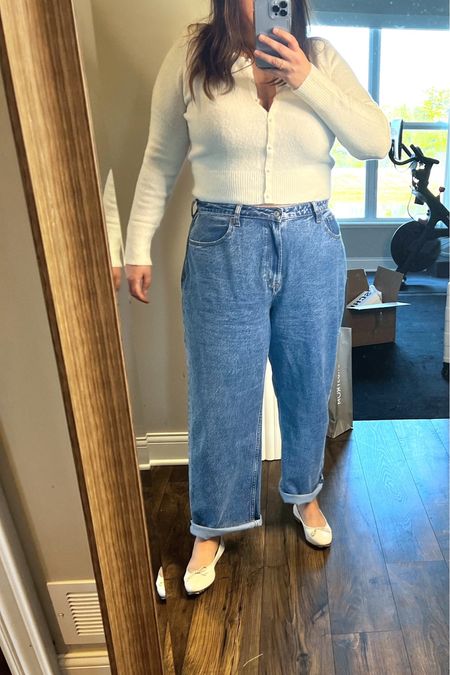 This super soft and cozy sweater and these jeans are on sale. Jeans restocked in all sizes including plus! The ballet flats are new and I love them. They actually have arch support. I love a loose 90s jean with a fitted top. 

#LTKunder50 #LTKunder100 #LTKcurves