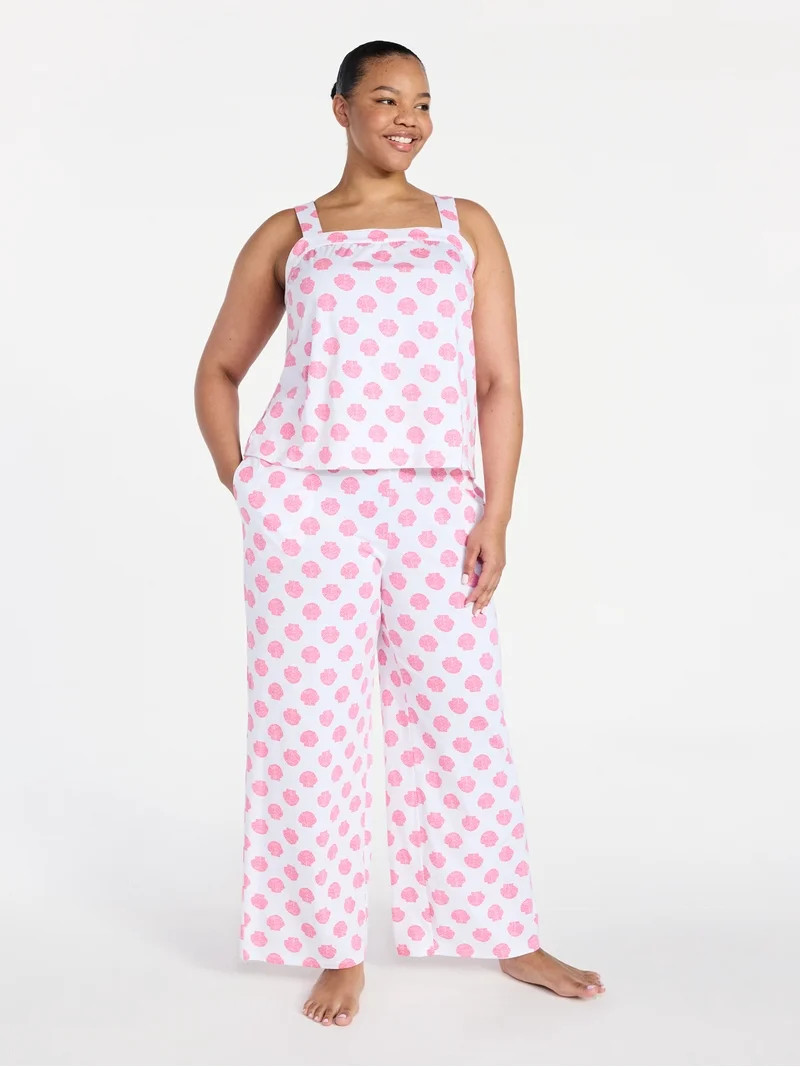 Joyspun Women's Wide Strap Cotton Tank Top and Pants Pajama Set, 2-Piece, Sizes XS-3X | Walmart (US)