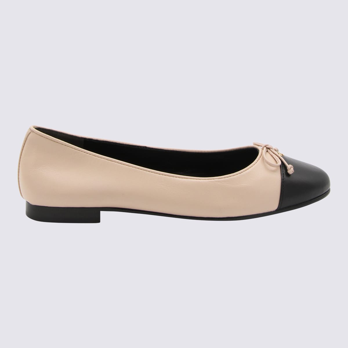 Tory Burch Rose Pink And Black Leather Cap Toe Flats | Italist.com US