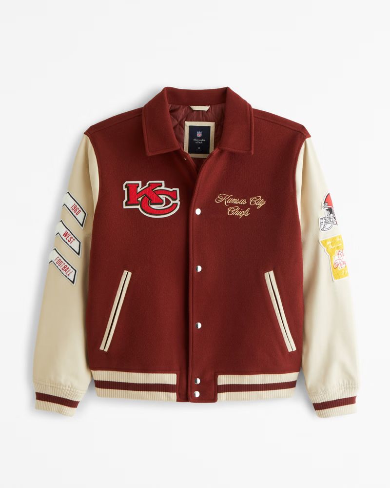 Abercrombie & Fitch Men's Kansas City Chiefs Varsity Bomber Jacket in Red Pattern - Size XXL | Abercrombie & Fitch (US)