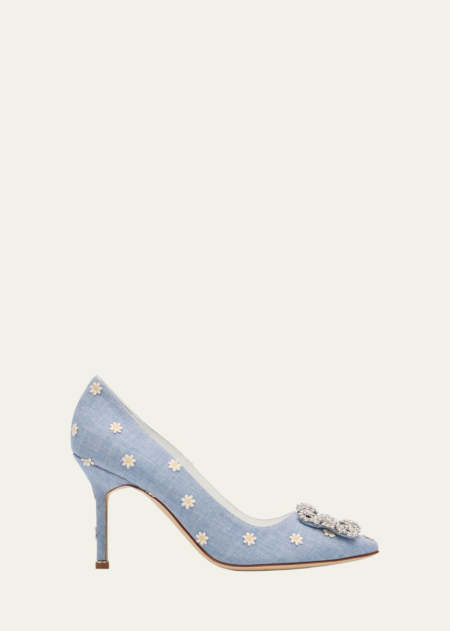 Manolo Blahnik Hangisi Floral Cotton Buckle Pumps | Bergdorf Goodman