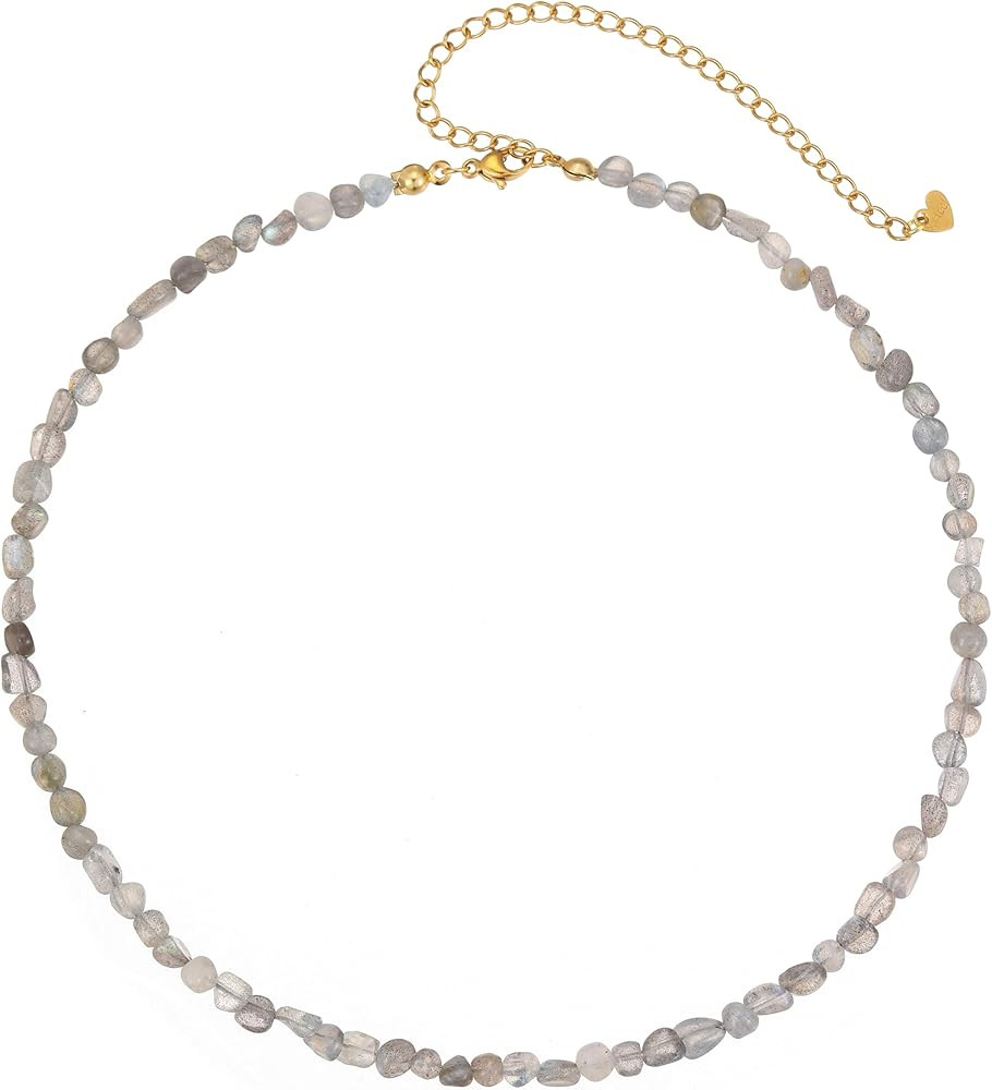 Wellike Beaded Necklaces For Women Trendy Dainty Choker Necklace Chain 18k Gold Plated Natural St... | Amazon (US)