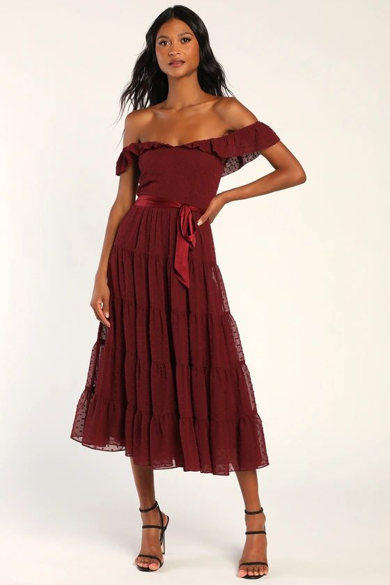 Tier to Win Burgundy Tiered Flutter Sleeve Midi Dress | Lulus (US)