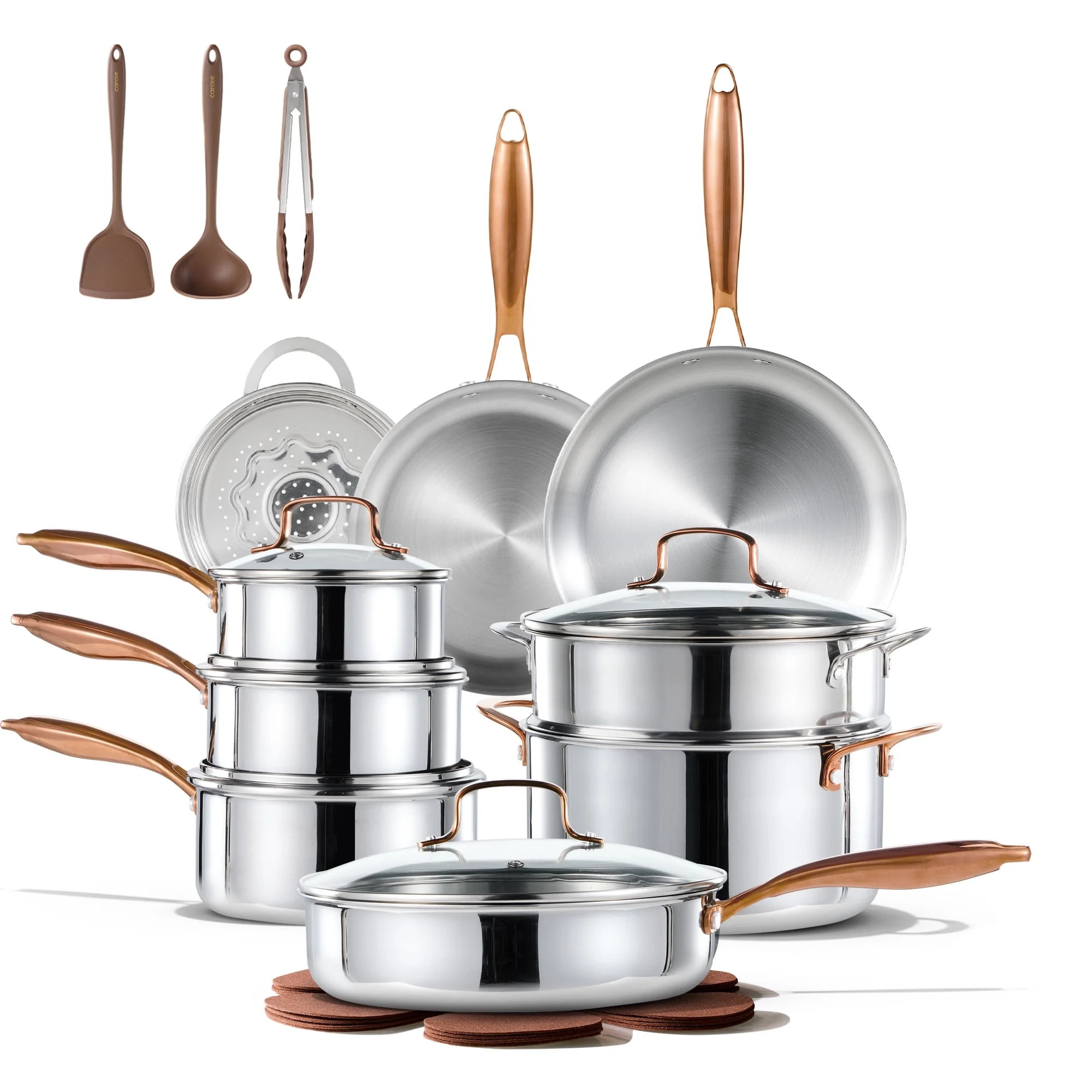 Carote 23-Piece Tri-Ply Stainless Steel Cookware Set, Induction Compatible and Oven Safe | Walmart (US)