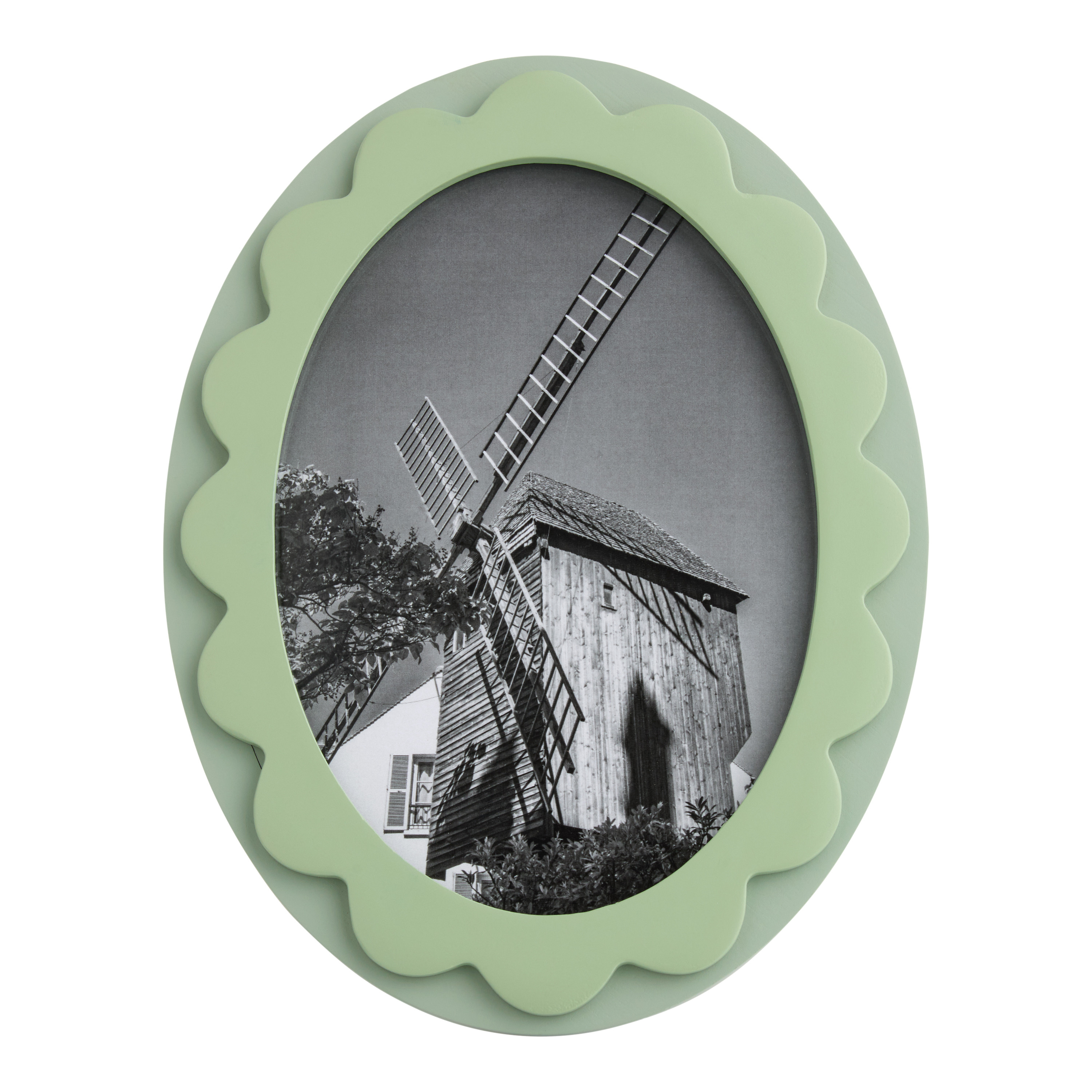 Oval Green Wood Two Tone Scalloped Picture Frame | World Market