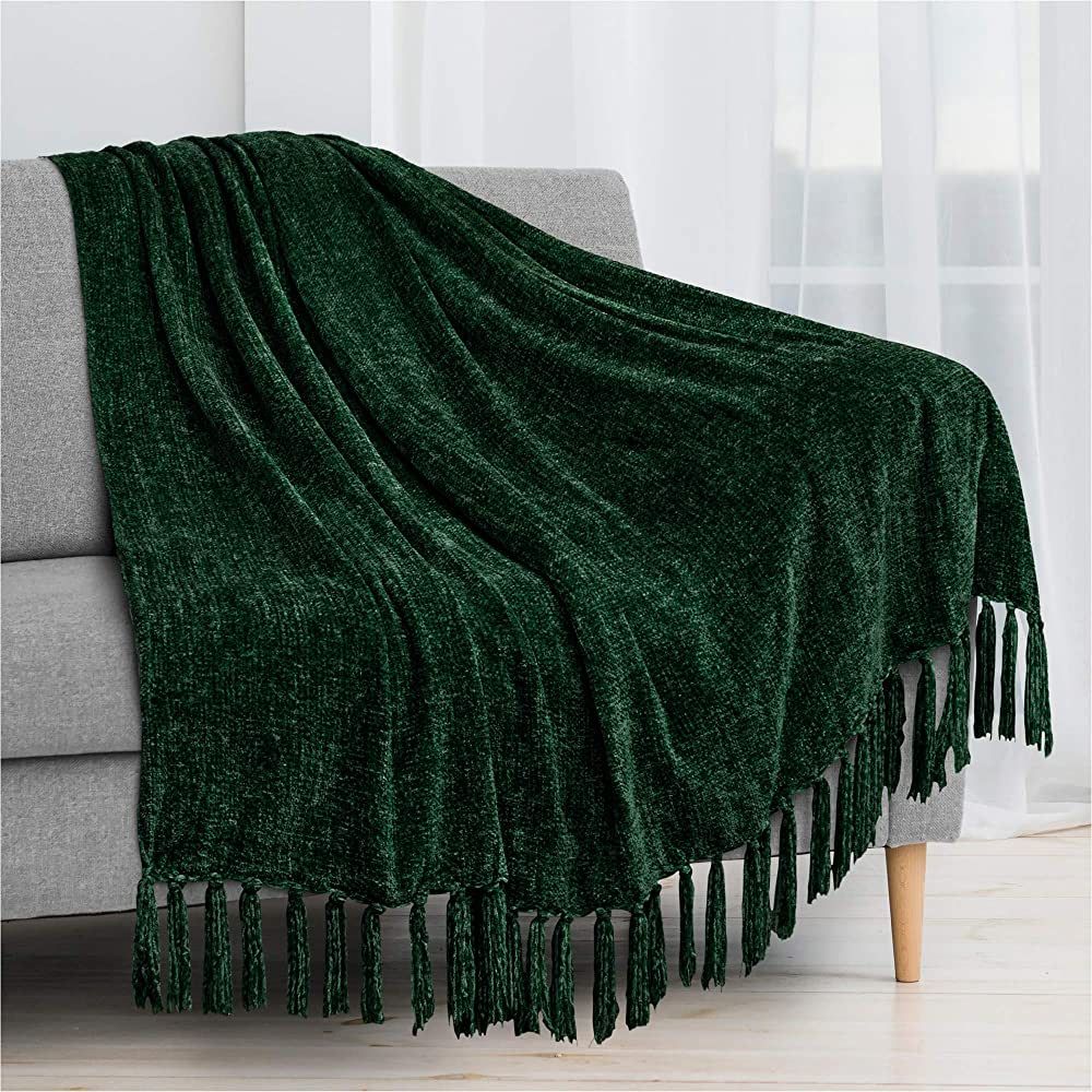 PAVILIA Buffalo Red Plaid Chenille Throw Blanket | Soft Knitted Tassel Fringe Blanket for Sofa Co... | Amazon (US)