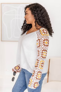 Every Day Dream Ivory Crochet Sleeve Sweater | Pink Lily