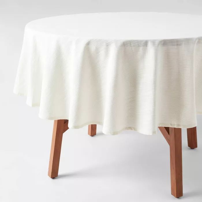 70&#34; Cotton Round Metallic Tablecloth Cream/Gold - Threshold&#8482; | Target