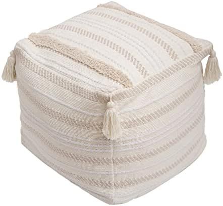 Boho Neutral Decorative Square Unstuffed Pouf - Braided Handwoven Casual Ottoman Pouf Cover with Tas | Amazon (US)