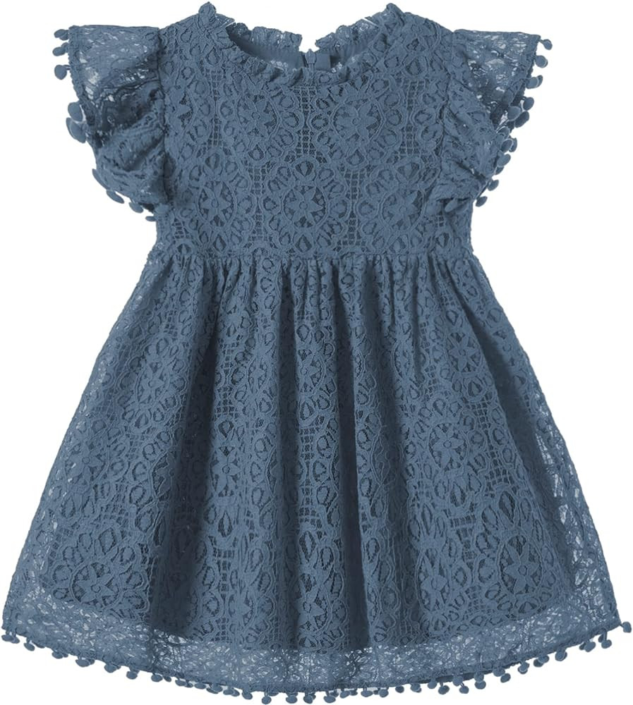 Niyage Toddler Girls Elegant Lace Pom Pom Flutter Sleeve Party Princess Dress | Amazon (US)