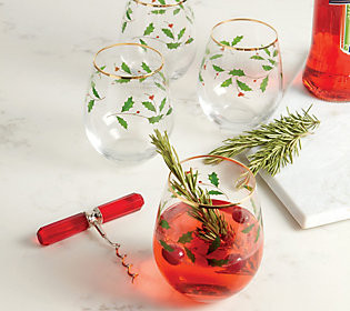 Lenox 4-Piece Stemless Holiday Wine Glasses | QVC