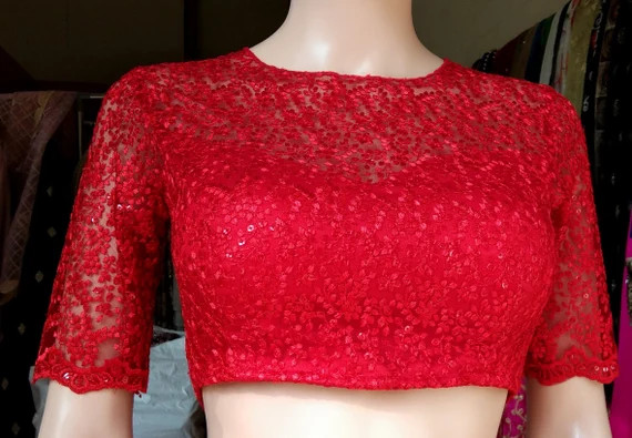 Made To Order Indian Embroidered Net Red Saree Blouse Lehenga Blouse | Etsy (US)
