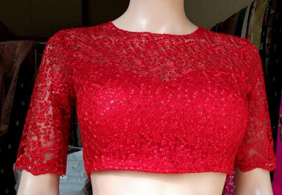 Made To Order Indian Embroidered Net Red Saree Blouse Lehenga Blouse | Etsy (US)