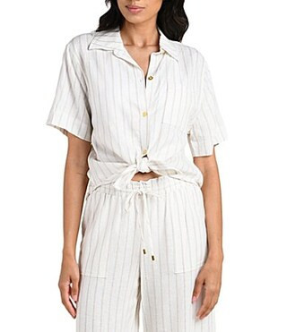 La Blanca Delphine Linen Blend Coast Stripe Button Front Shirt Swim Cover-Up - L | Dillard's