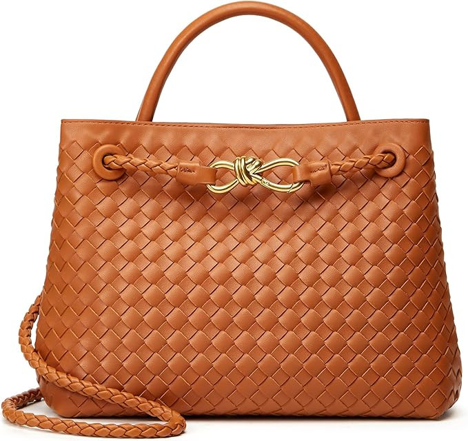 Woven Bag for Women Crossbody Handbag: Vegan Leather Small Tote Purse Trendy Shoulder Handbag Bow... | Amazon (US)