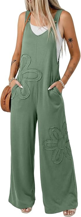 Dokotoo Women's Baggy Overalls 2026 Wide Leg Jumpsuits Floral Pants Casual Loose Sleeveless Rompe... | Amazon (US)