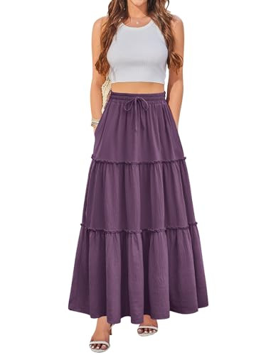 Arolina Women's Summer Maxi Skirt Trendy High Waist Pleated Ruffle Long Skirts Flowy Beach Boho S... | Amazon (US)