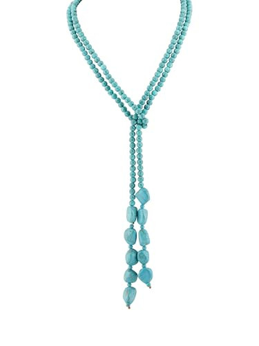 MINACHI Boho Double Layered Created Turquoise Bead Long Strand Necklace, Bohemian Statement Jewelry Gift for Women | Amazon (US)