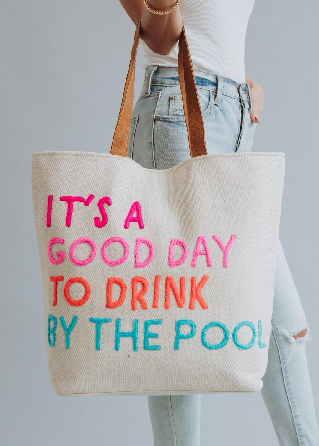 Cream Drink By The Pool Tote | Vacation Tote Bag | Etsy (US)